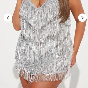Metallic Fringe Mini Dress